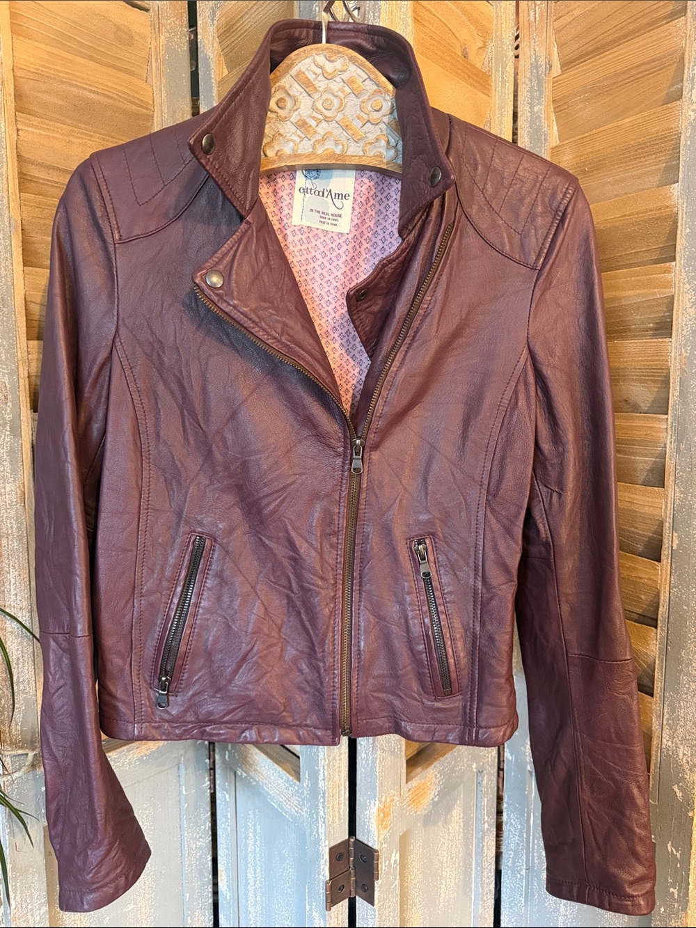Ottod’Ame Italian Leather Moto Jacket - PLUM size 46 (8-10)